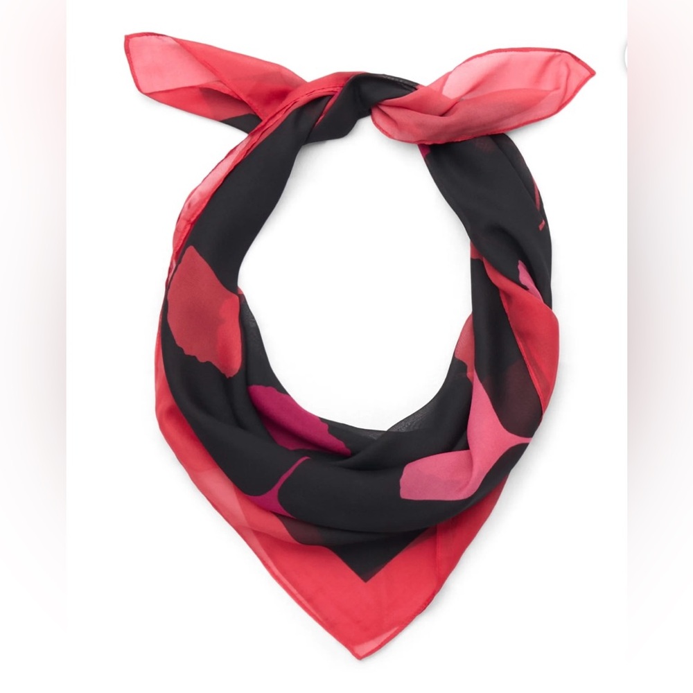 🔴 3/$12 NWT Time and Tru Red‎ Black Floral Square Scarf 30x30 Neck Head Wrap